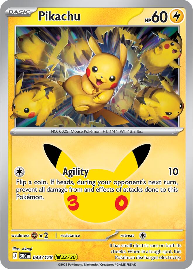 Pikachu - 044/128 - ME: 30th Celebration (30C)